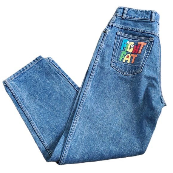 LIZ WEAR Blue Jeans Size 10 "Fight Fat" - Picture 1 of 9